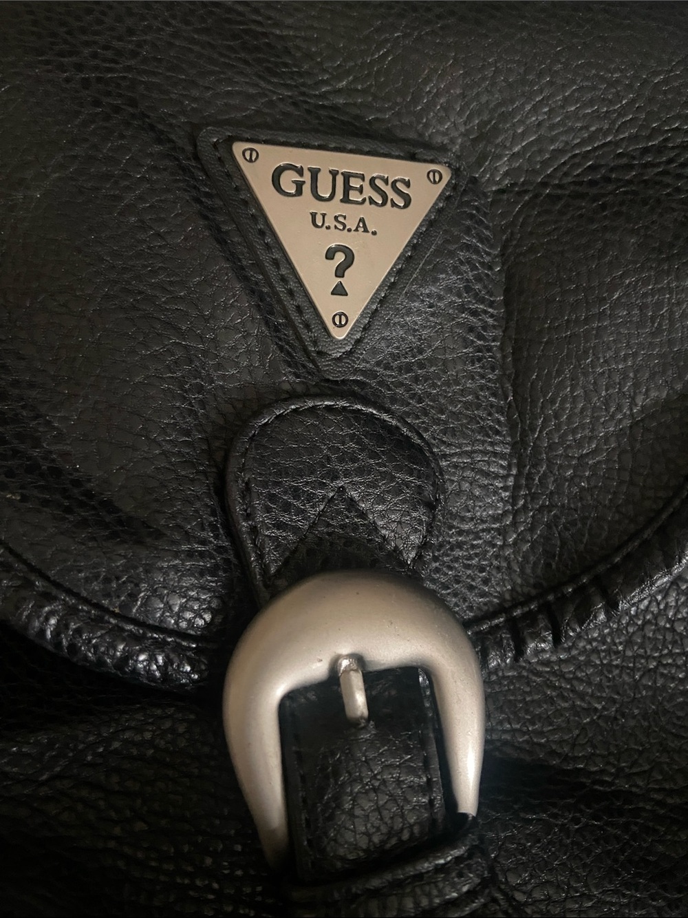 GUESS Large Black Leather Backpack Vintage